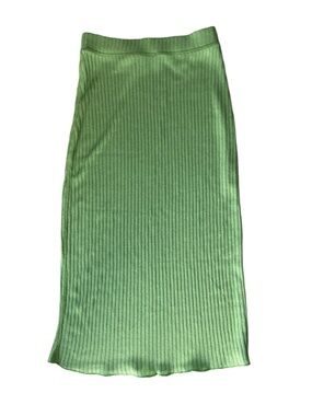 ARKET Ribbed Knit Midi Skirt S Apple Green Minimal Scandi Aesthetic Pull-On